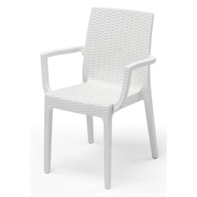 Poltrona in rattan Dafne con braccioli, color bianco