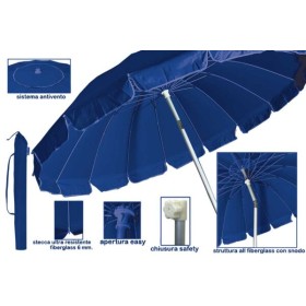 Ombrellone mare Luxury d.220 16 stecche colore blu